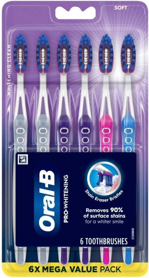 image:imageOralB 3D White Deep Stain Remover toothbrushes 6 Count Toothbrush Soft Removes 90 of Surface Stains whitens Teeth deep Reach removes Plaque and Stains Tooth BrushMulticolor