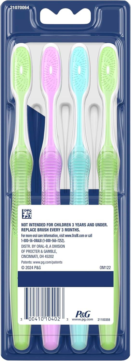 image:imageOralB 3D White Stain Eraser 4 Count Soft Manual tootbrush Pack Removes Stains Whitens Teeth Tongue and Cheek Cleaner1 Count Pack of 24