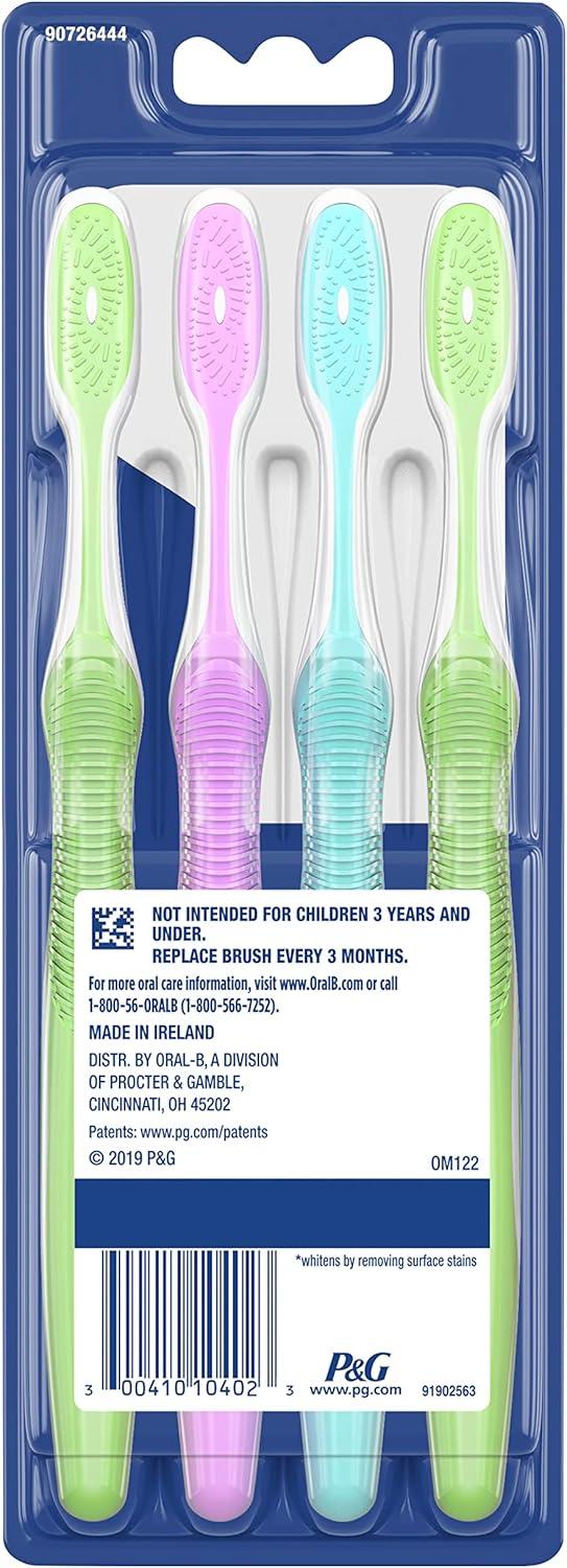 image:imageOralB 3D White Stain Eraser 4 Count Soft Manual tootbrush Pack Removes Stains Whitens Teeth Tongue and Cheek Cleaner1 Count Pack of 24