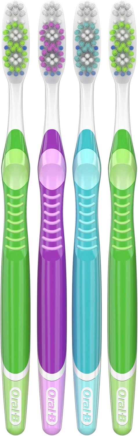 image:imageOralB 3D White Stain Eraser 4 Count Soft Manual tootbrush Pack Removes Stains Whitens Teeth Tongue and Cheek Cleaner1 Count Pack of 24
