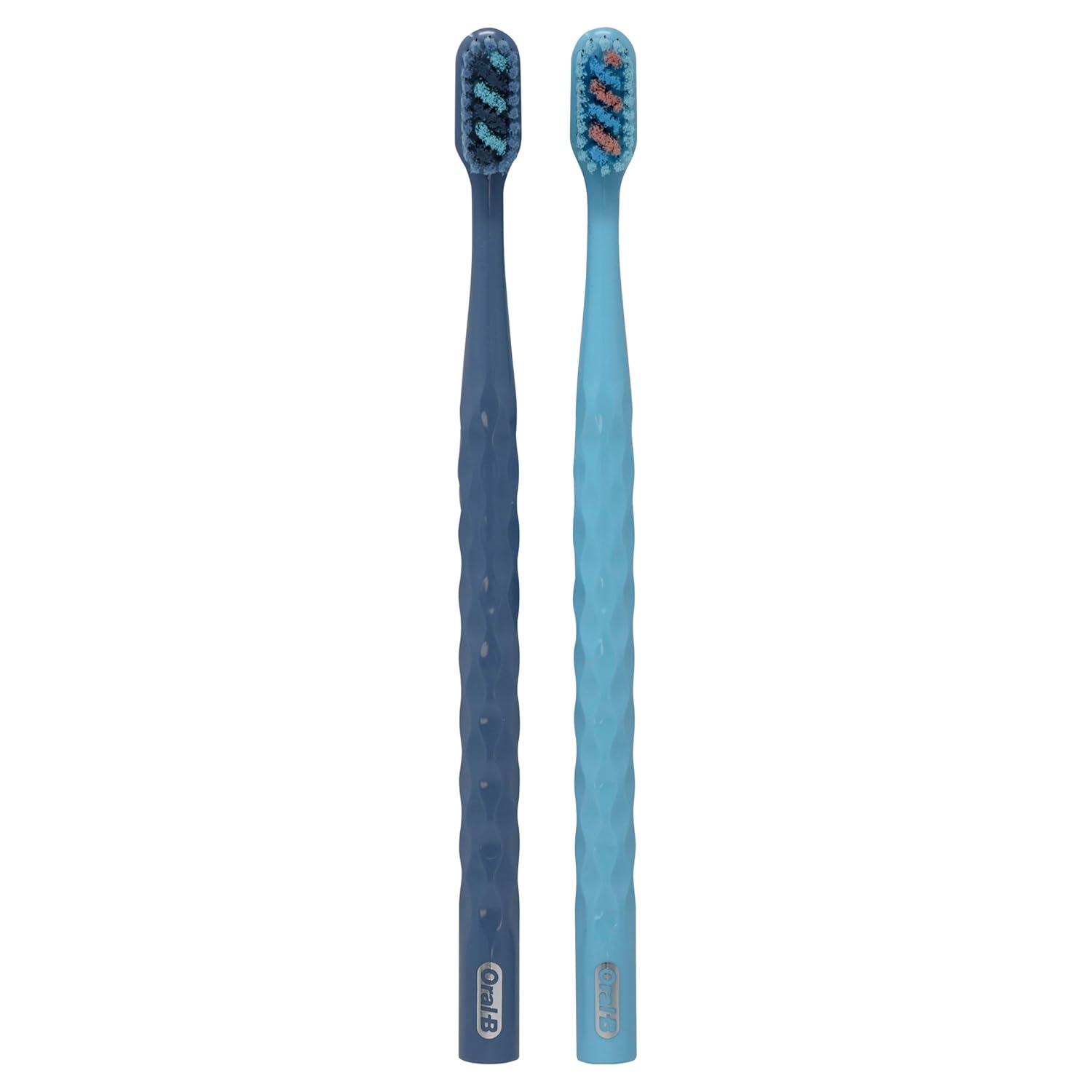 image:imageOralB Brilliance Premium Whitening Toothbrush with Plaque Eraser Medium Sky Blue and Gray 2 Count