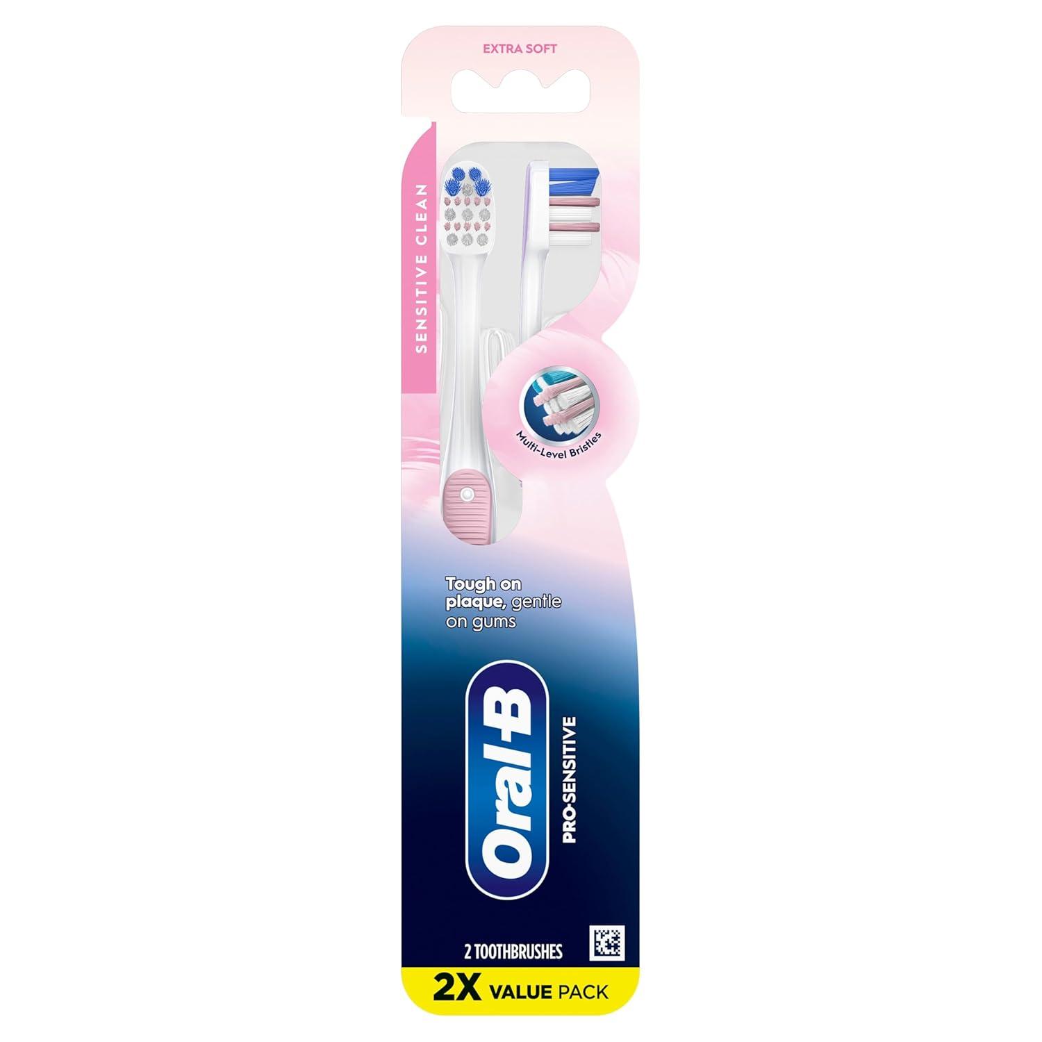image:imageOralB Gum Care Sensitive toothbrushes 2 Count tootbrush Extra Soft Gentle on Teeth Gentle on Gums Extra Soft Tooth Brush Compact ToothbrushPink