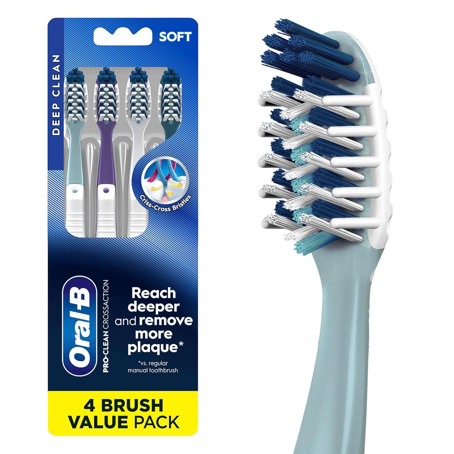 image:imageOralB Pro Health CrossAction Plaque Removal toothbrushes 2 Count Toothbrush Soft Deep Reach in Tight Spaces Tongue Scraper Tooth Brush Plaque Fighter Gentle on Teeth Gum stimulators1