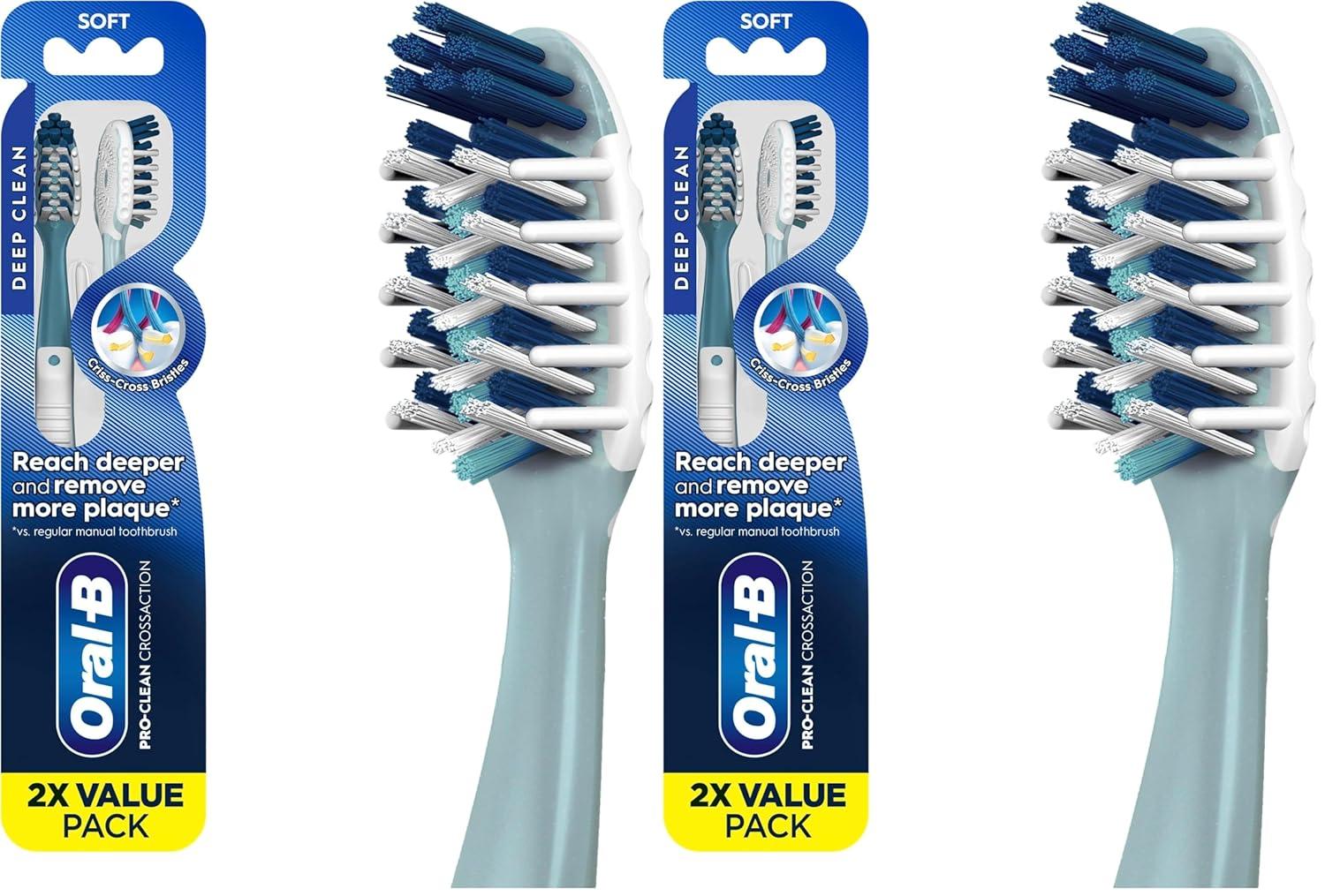 image:imageOralB Pro Health CrossAction Plaque Removal toothbrushes 2 Count Toothbrush Soft Deep Reach in Tight Spaces Tongue Scraper Tooth Brush Plaque Fighter Gentle on Teeth Gum stimulators1