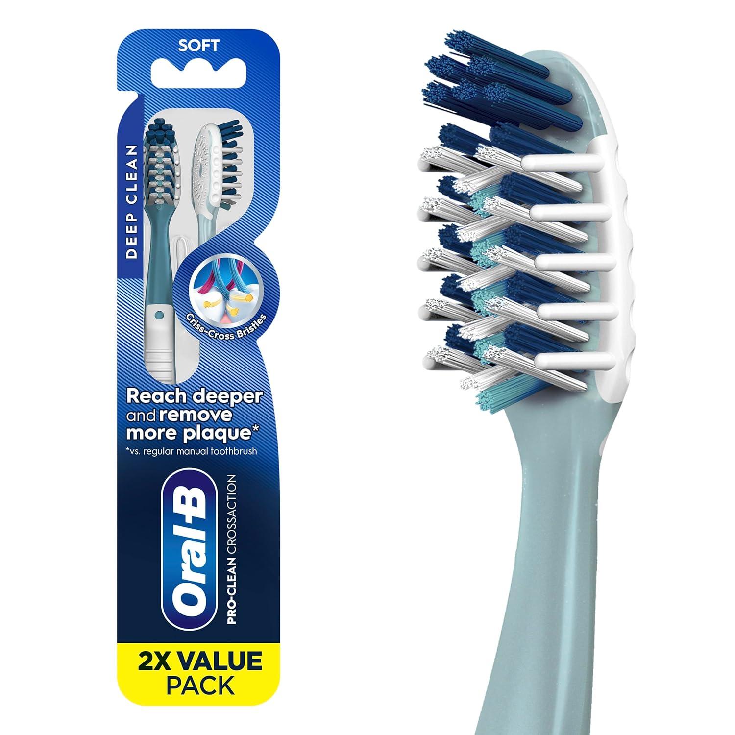 image:imageOralB Pro Health CrossAction Plaque Removal toothbrushes 2 Count Toothbrush Soft Deep Reach in Tight Spaces Tongue Scraper Tooth Brush Plaque Fighter Gentle on Teeth Gum stimulators1