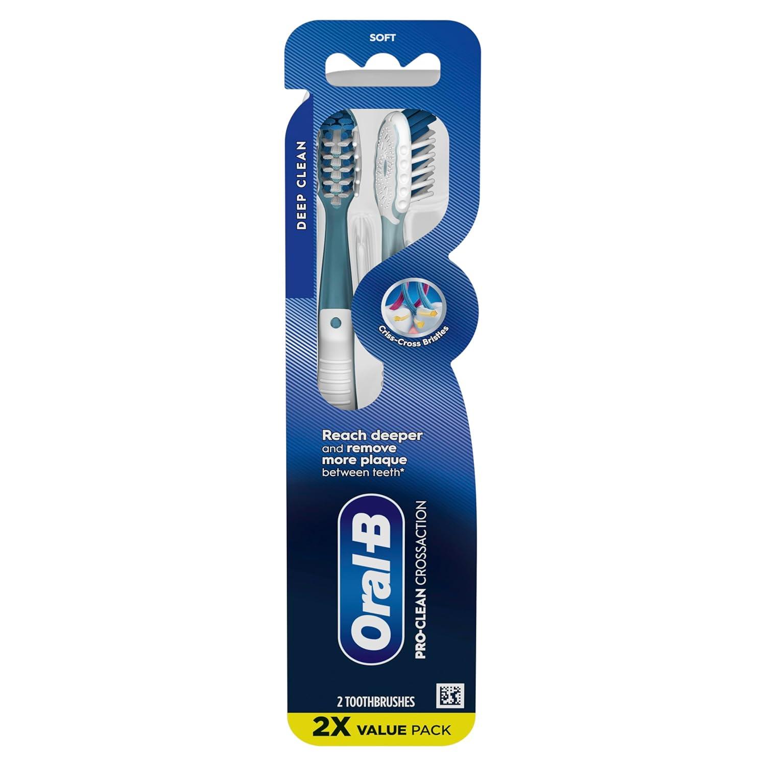 image:imageOralB Pro Health CrossAction Plaque Removal toothbrushes 2 Count Toothbrush Soft Deep Reach in Tight Spaces Tongue Scraper Tooth Brush Plaque Fighter Gentle on Teeth Gum stimulators1