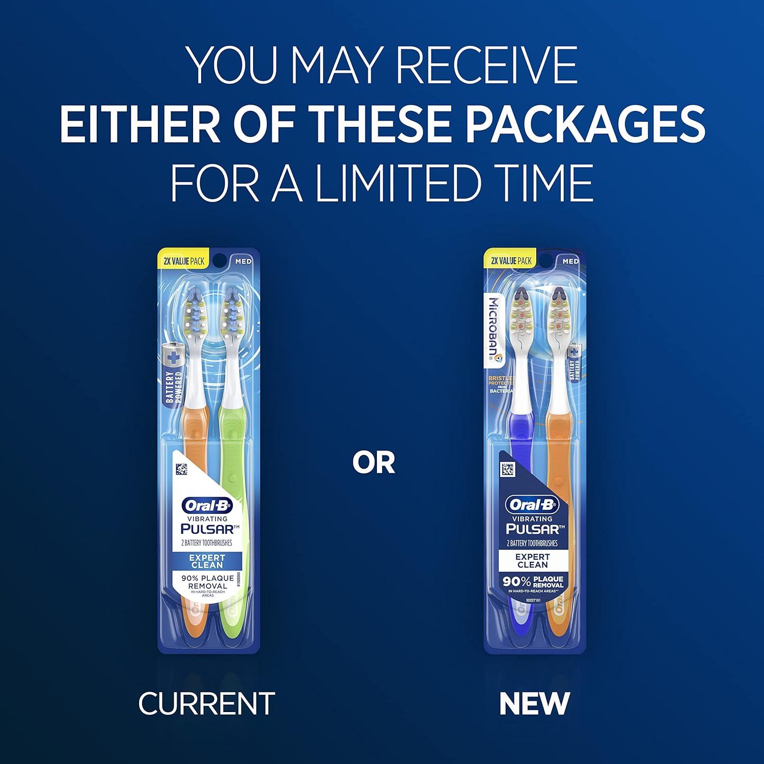 image:imageOralB Pulsar ProHealth Expert Clean Battery electric toothbrush 2 count MEDIUM toothbrush pack removes plaque travel essentials tooth brushColors May Vary