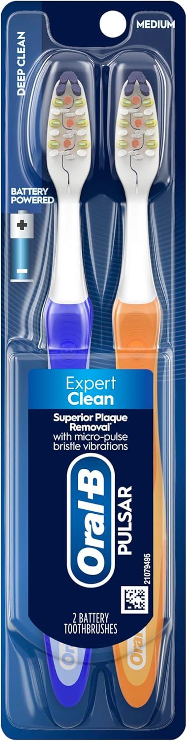 image:imageOralB Pulsar ProHealth Expert Clean Battery electric toothbrush 2 count MEDIUM toothbrush pack removes plaque travel essentials tooth brushColors May Vary