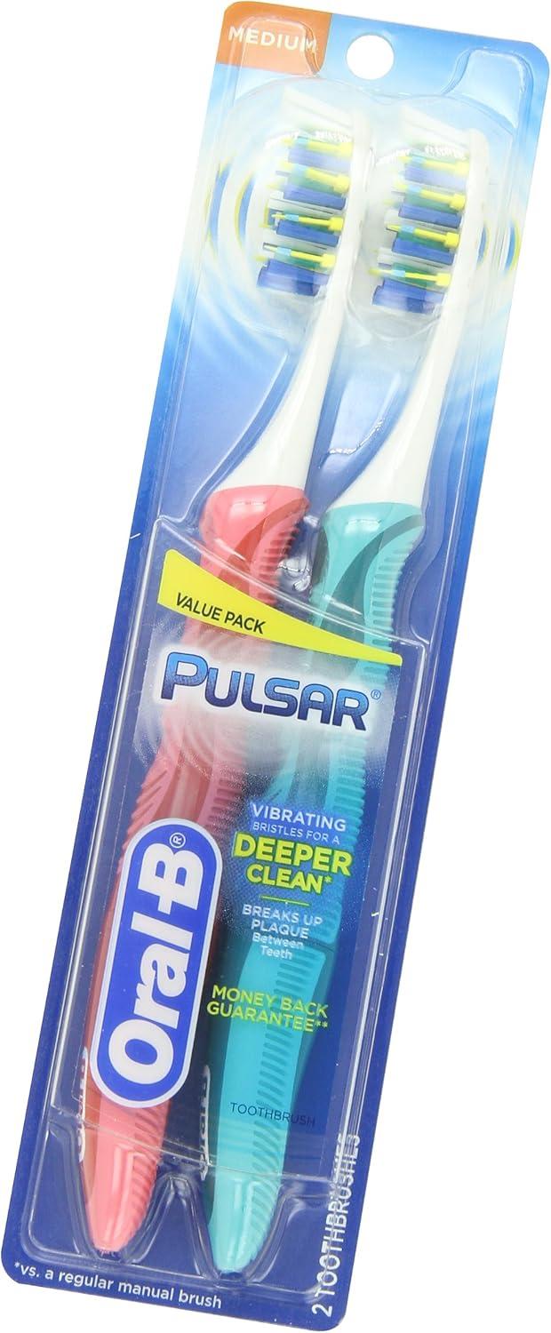 image:imageOralB Pulsar ProHealth Expert Clean Battery electric toothbrush 2 count MEDIUM toothbrush pack removes plaque travel essentials tooth brushColors May Vary