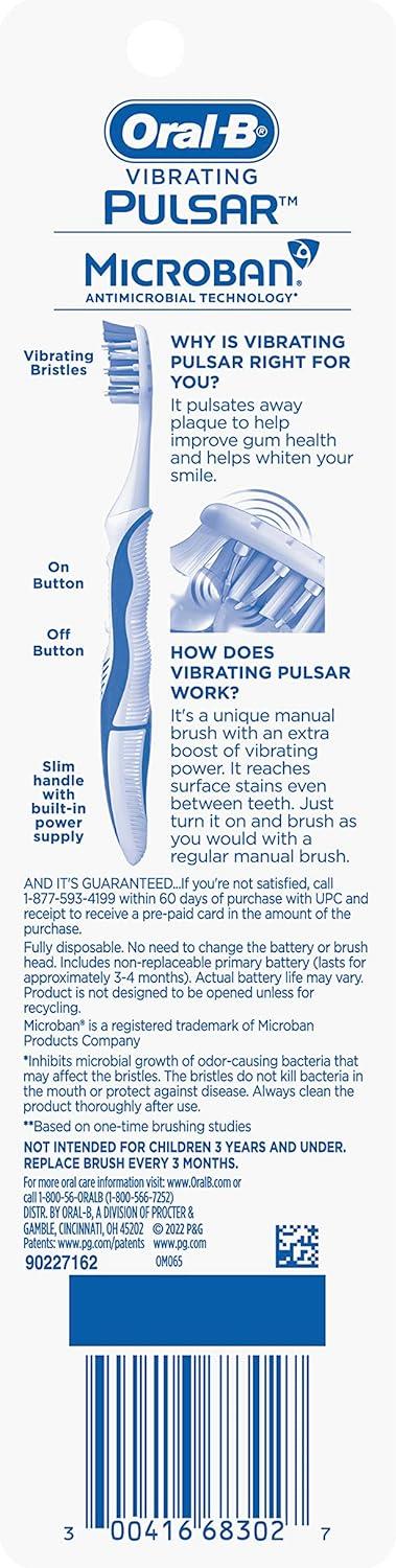 image:imageOralB Pulsar ProHealth Expert Clean Battery electric toothbrush 2 count MEDIUM toothbrush pack removes plaque travel essentials tooth brushColors May Vary