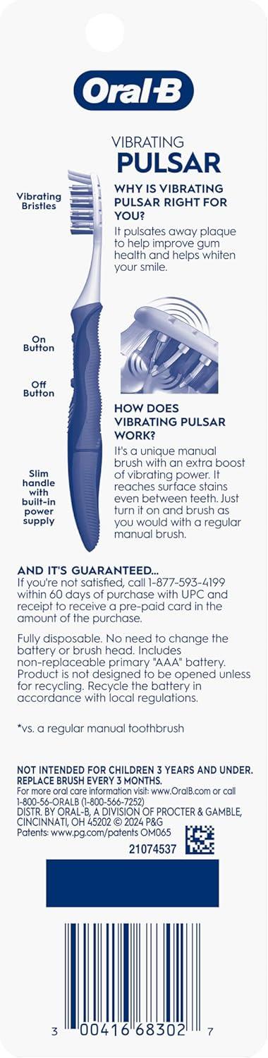 image:imageOralB Pulsar ProHealth Expert Clean Battery electric toothbrush 2 count MEDIUM toothbrush pack removes plaque travel essentials tooth brushColors May Vary