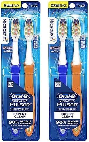 image:imageOralB Pulsar ProHealth Expert Clean Battery electric toothbrush 2 count MEDIUM toothbrush pack removes plaque travel essentials tooth brushColors May Vary