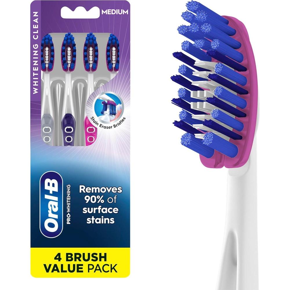 image:imageOralB 3D White Deep Stain Remover toothbrushes 2 count toothbrush MEDIUM Removes 90 of surface stains whitens teeth deep reach removes plaque and stains tooth brushMulticolor