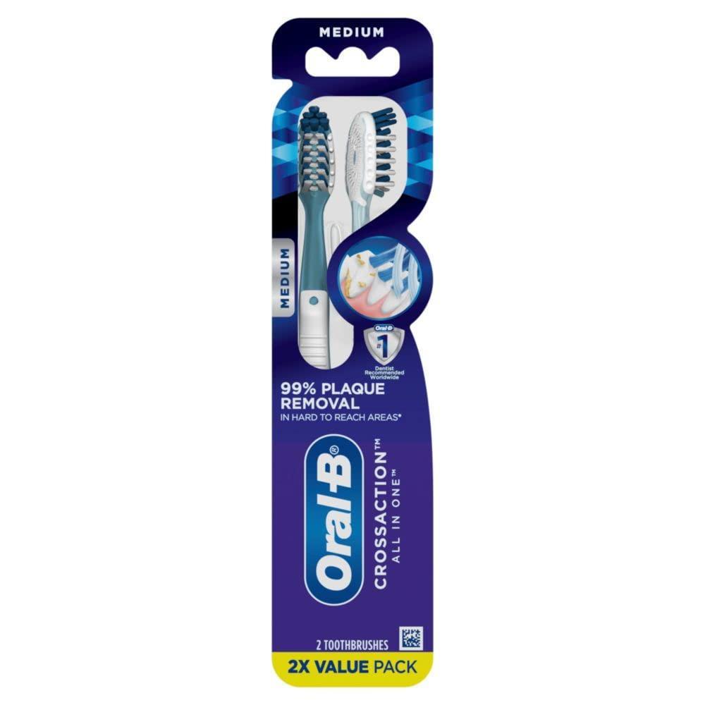 image:imageOralB Pro Health CrossAction Plaque Removal toothbrushes 2 Count Toothbrush Medium Deep Reach in Tight Spaces Tongue Scraper Tooth Brush Plaque Fighter Gentle on Teeth Gum stimulatorsMedium