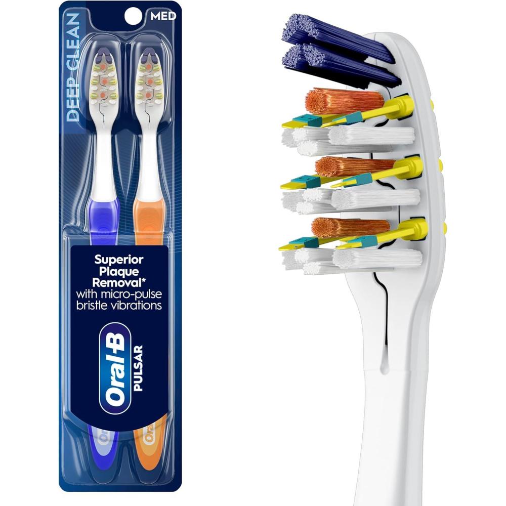 image:imageOralB Pulsar ProHealth Expert Clean Battery electric toothbrush 2 count MEDIUM toothbrush pack removes plaque travel essentials tooth brushColors May Vary
