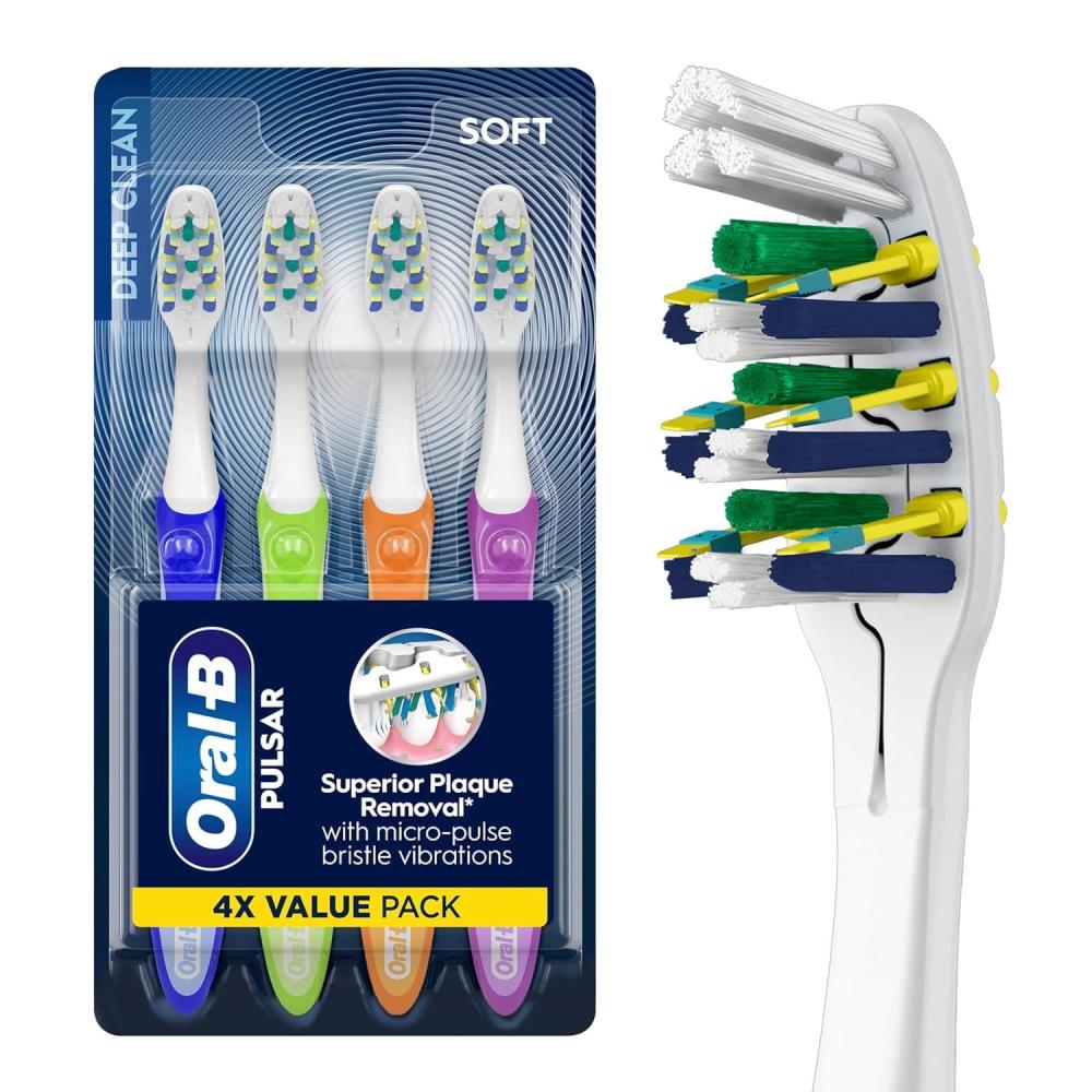 image:imageOralB Toothbrush Vibrating Plaque Remover Pulsar Vibrating Battery Toothbrush Soft 4 Count