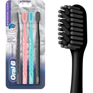 Oral-B 3D White Brilliance toothbrushes, 4 Count Toothbrush Extra Soft, Tough on Plaque, Gentle on Gums, whitening Tooth Brush(1 Count (Pack of 4))
