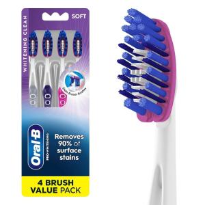 Oral-B 3D White Deep Stain Remover toothbrushes, 4 Count Toothbrush Soft, Removes 90% of Surface Stains, whitens Teeth, deep Reach, removes Plaque and Stains Tooth Brush(4 Count (Pack of 1))