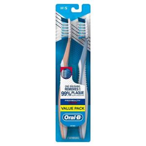 Oral-B Pro Health CrossAction Plaque Removal toothbrushes, 2 Count Toothbrush Medium, Deep Reach in Tight Spaces, Tongue Scraper Tooth Brush, Plaque Fighter, Gentle on Teeth, Gum stimulators(Soft)