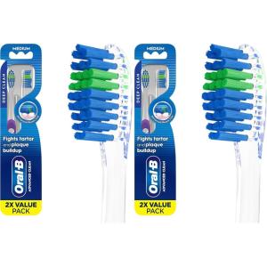 Oral-B Pro Health Fights Plaque & Tartar, 2 Count Medium Manual Toothbrush Pack, Indicator Bristles, Plaque Fighter, Gentle on Teeth(1 Count (Pack of 4))