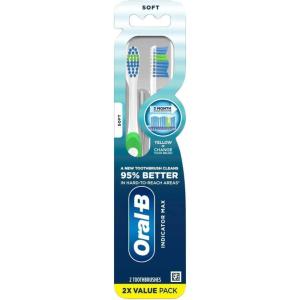 Oral-B Pro Health Fights Plaque & Tartar, 2 Count Soft Manual Toothbrush Pack, Indicator Bristles, Plaque Fighter, Gentle on Teeth(Blue)