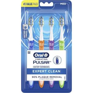 Oral-B Pulsar Pro-Health Expert Clean, Battery electric toothbrush, 2 count MEDIUM toothbrush pack, removes plaque, travel essentials tooth brush(Multicolor)