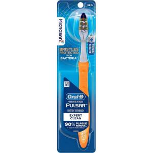 Oral-B Pulsar Pro-Health Expert Clean, Battery electric toothbrush, 2 count MEDIUM toothbrush pack, removes plaque, travel essentials tooth brush(Orange)