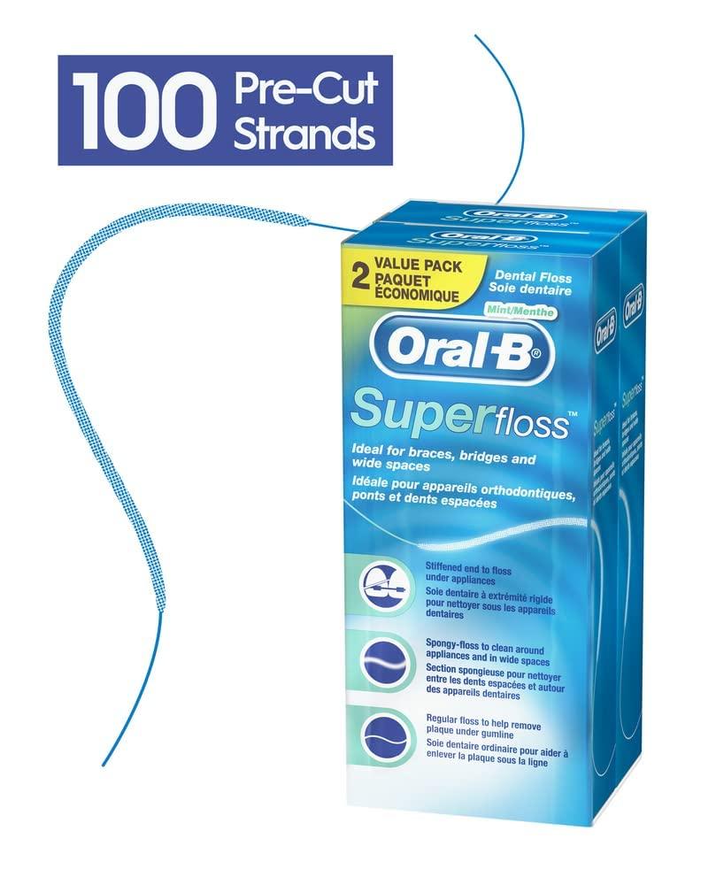 image:imageOralB Dental Floss for Braces Super Floss PreCut Strands Mint 50 Count Pack of 2