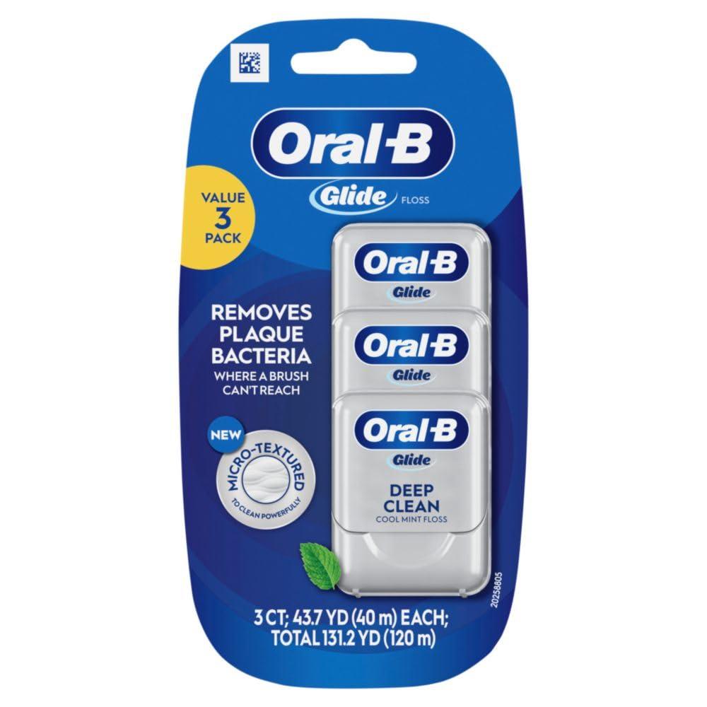 image:imageOralB Glide Dental Floss Shred Resistant Gentle on Gums Natural Wax Slides Smoothly Deep Clean Cool Mint Flavor 40 M 3 Count13123 Foot Pack of 3
