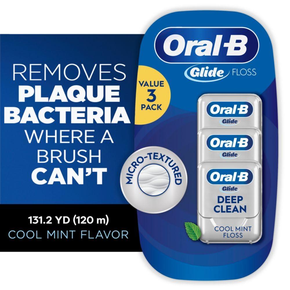 image:imageOralB Glide Dental Floss Shred Resistant Gentle on Gums Natural Wax Slides Smoothly Deep Clean Cool Mint Flavor 40 M 3 Count13123 Foot Pack of 3