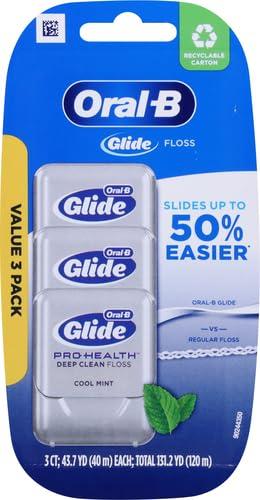 image:imageOralB Glide Dental Floss Shred Resistant Gentle on Gums Natural Wax Slides Smoothly Deep Clean Cool Mint Flavor 40 M 3 Count13123 Foot Pack of 6