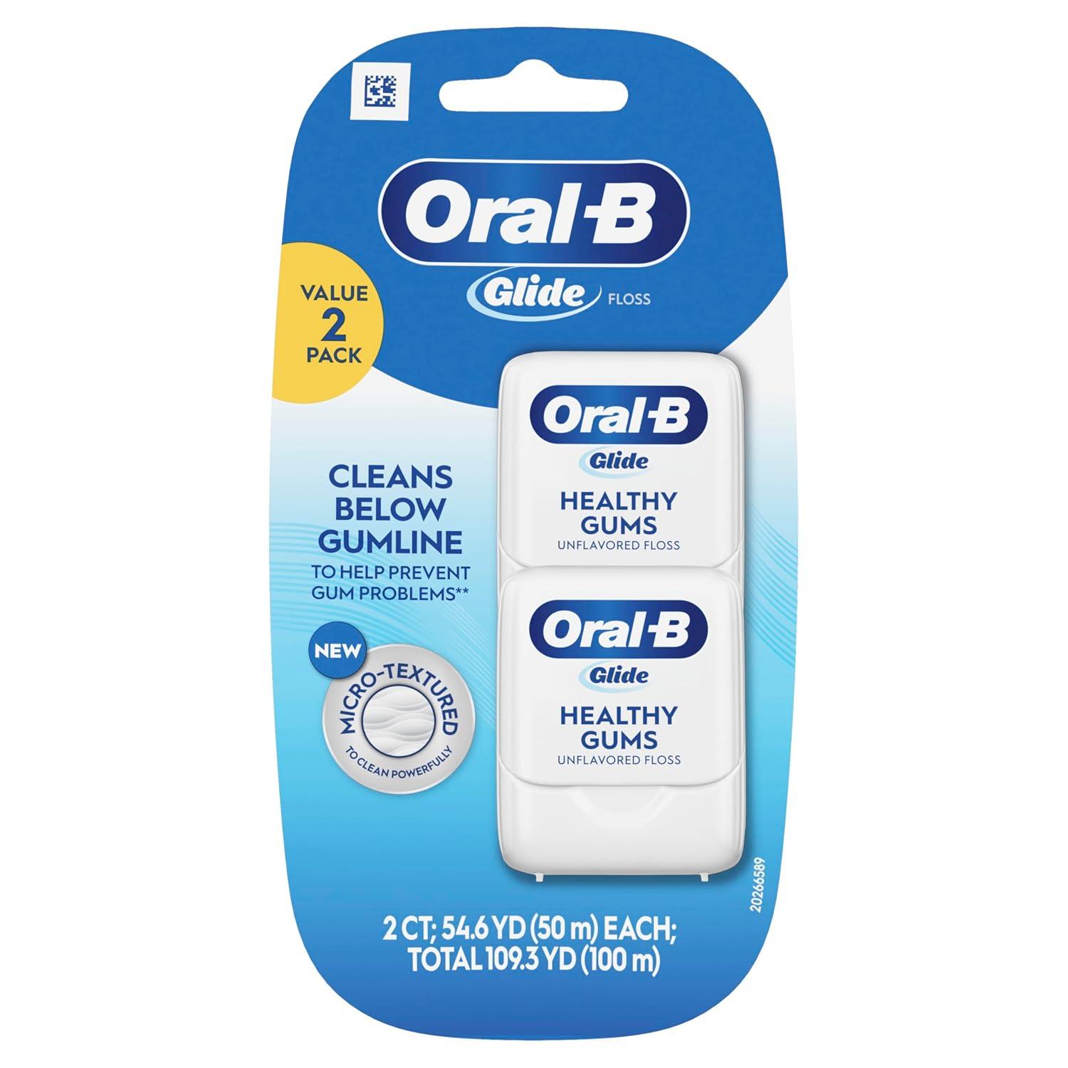 image:imageOralB Glide Healthy Gums Unflavored Dental Floss Smooth Strong Shred Resistant Value 2 Pack 50m Each16404 Foot Pack of 2