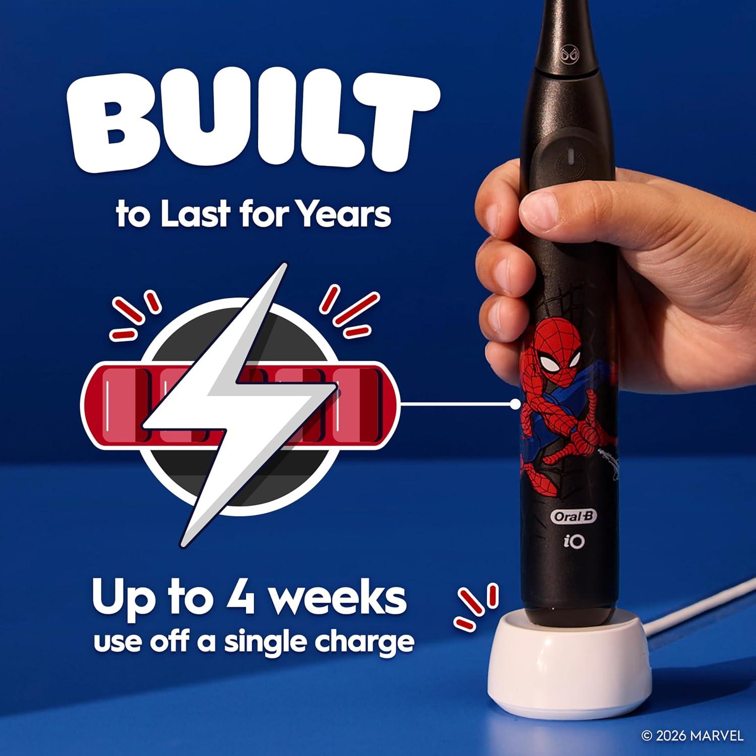 image:imageOralB iO Kids Limited Rechargeable Electric Powered Toothbrush Spiderman with 1 Gentle Care Brush Head Automatic Pressure Sensor to Protect Gums 3 Cleaning Settings 2 Min Music Timer