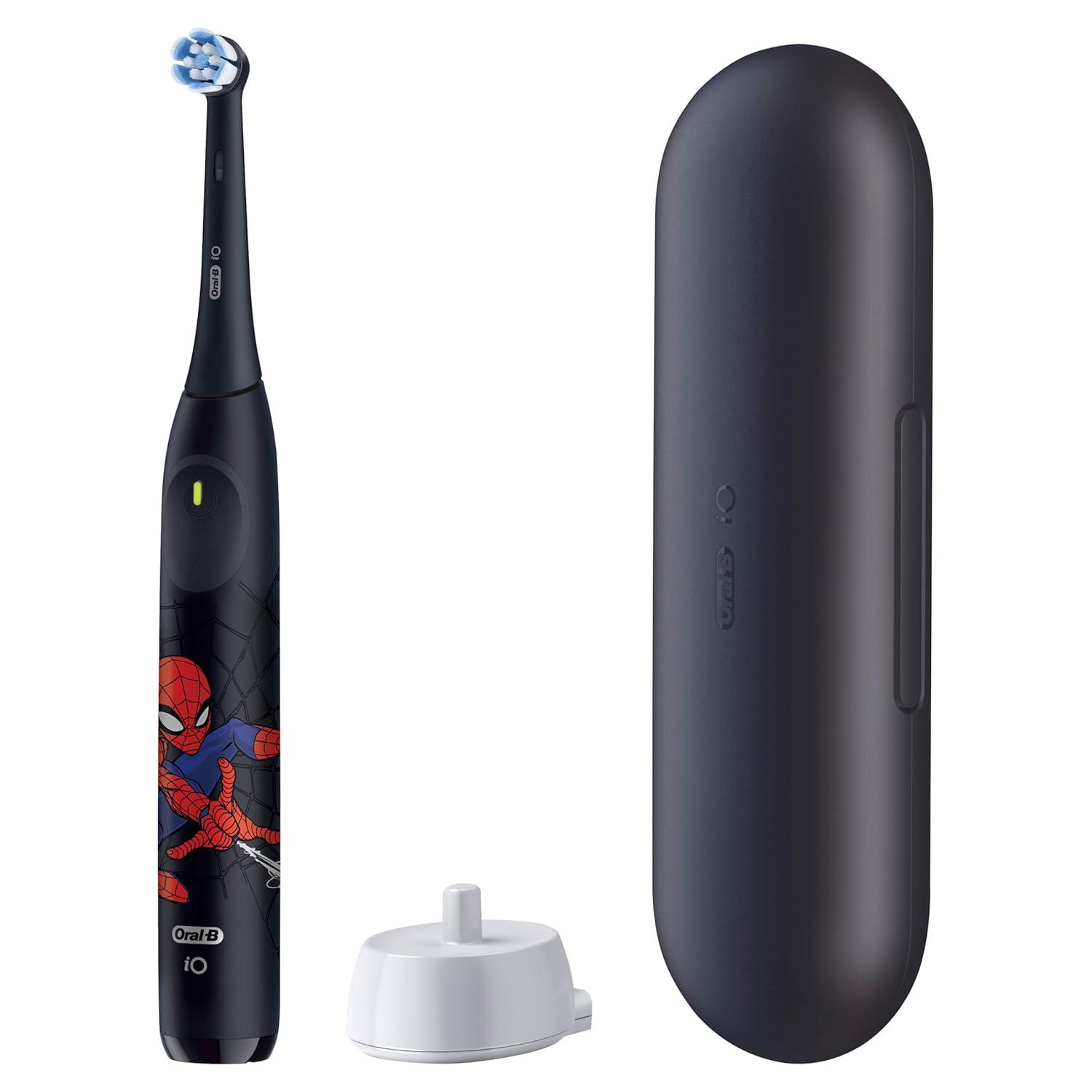 image:imageOralB iO Kids Limited Rechargeable Electric Powered Toothbrush Spiderman with 1 Gentle Care Brush Head Automatic Pressure Sensor to Protect Gums 3 Cleaning Settings 2 Min Music Timer
