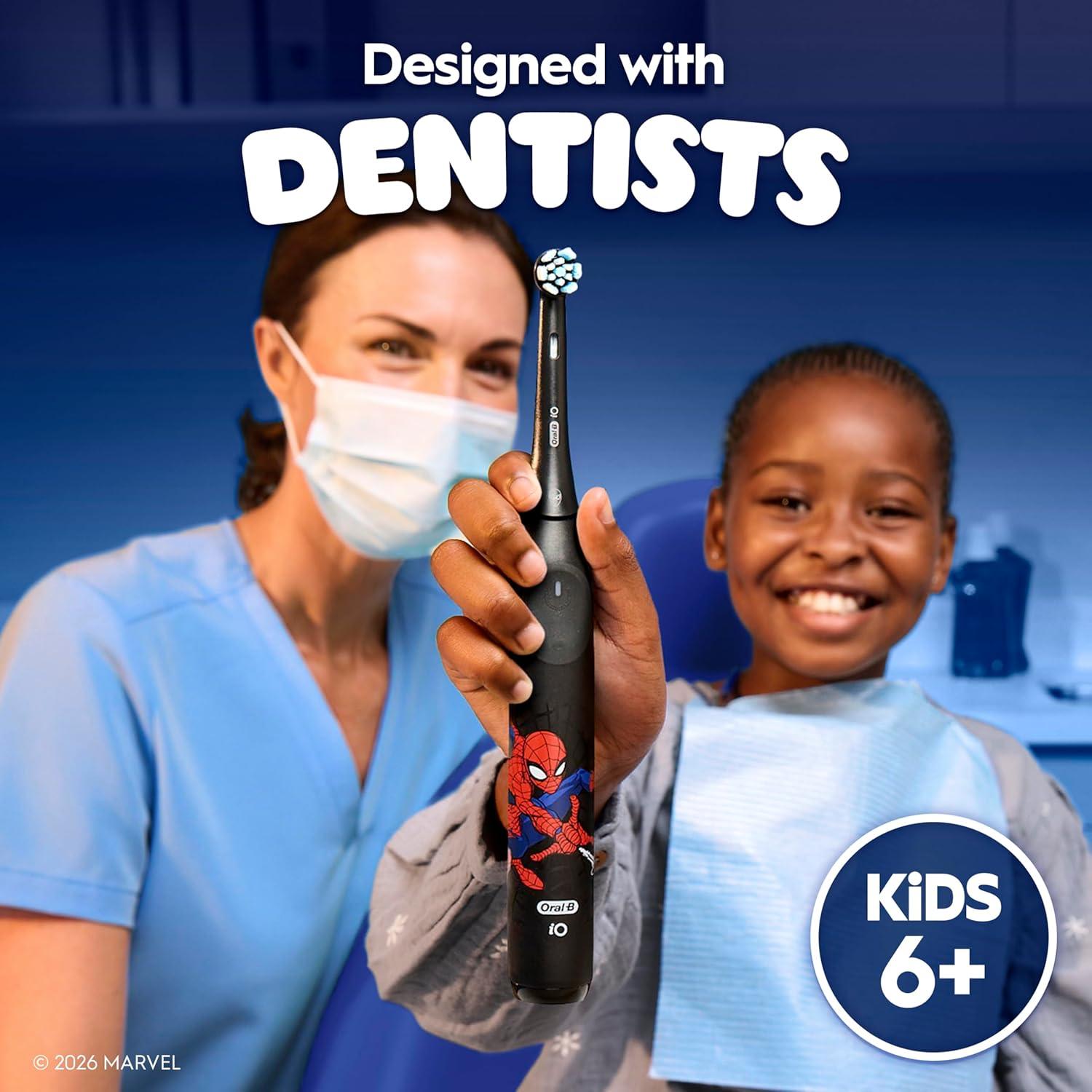image:imageOralB iO Kids Limited Rechargeable Electric Powered Toothbrush Spiderman with 1 Gentle Care Brush Head Automatic Pressure Sensor to Protect Gums 3 Cleaning Settings 2 Min Music Timer