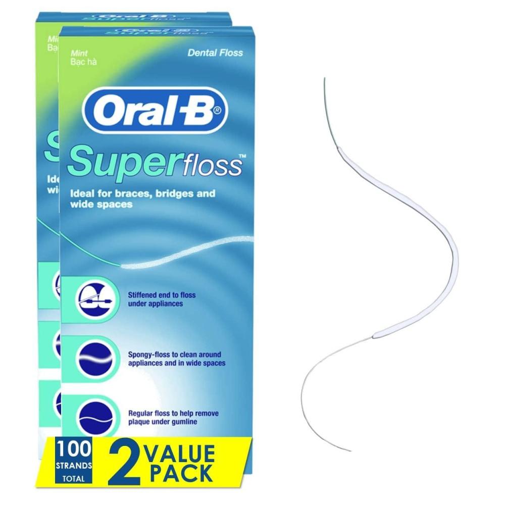 image:imageOralB Dental Floss for Braces Super Floss PreCut Strands Mint 50 Count Pack of 2