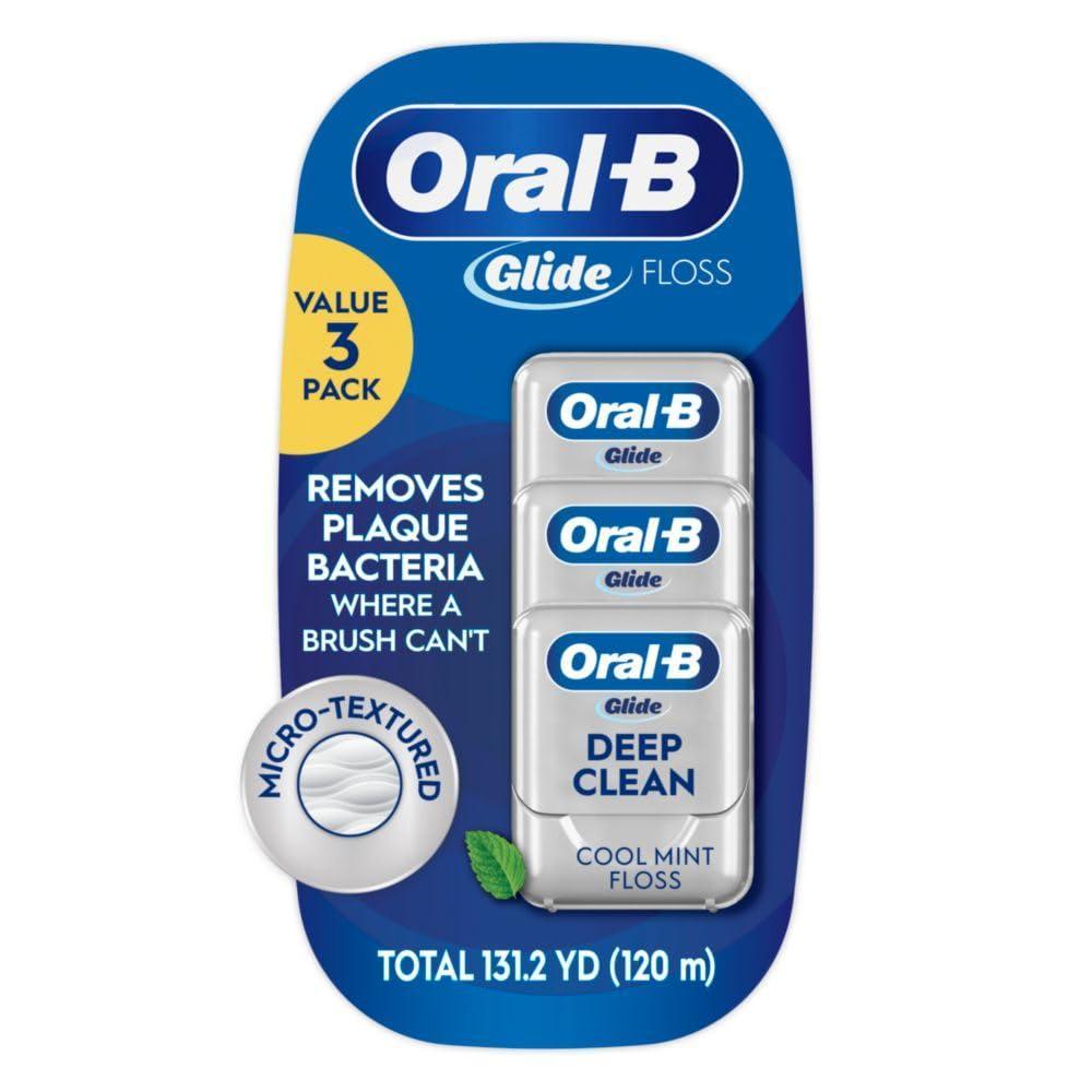 image:imageOralB Glide Dental Floss Shred Resistant Gentle on Gums Natural Wax Slides Smoothly Deep Clean Cool Mint Flavor 40 M 3 Count13123 Foot Pack of 3
