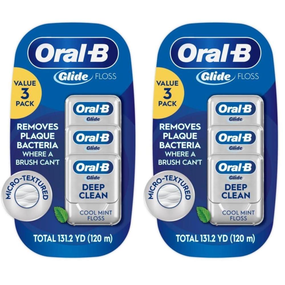 image:imageOralB Glide Dental Floss Shred Resistant Gentle on Gums Natural Wax Slides Smoothly Deep Clean Cool Mint Flavor 40 M 3 Count13123 Foot Pack of 6