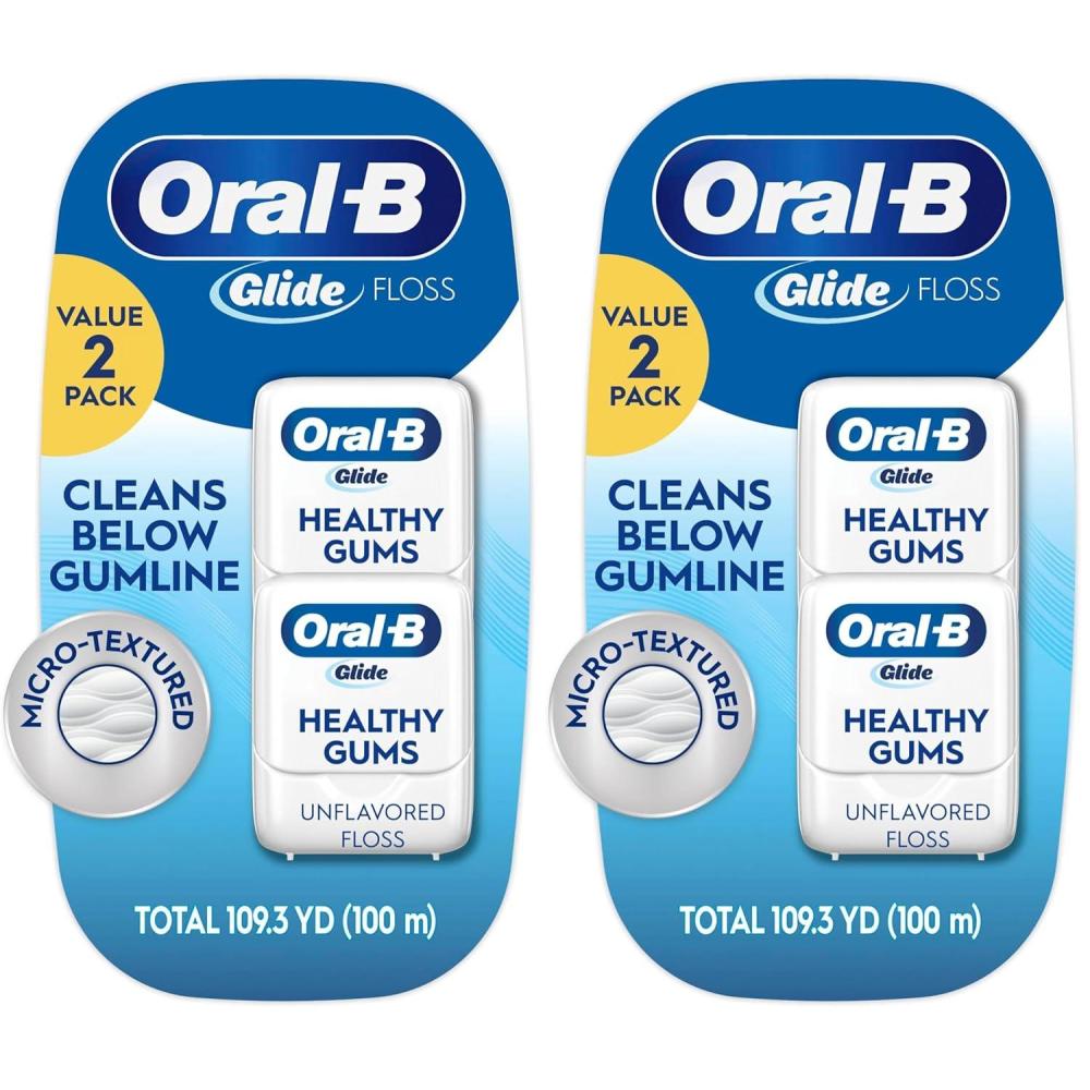 image:imageOralB Glide Healthy Gums Unflavored Dental Floss Smooth Strong Shred Resistant Value 2 Pack 50m Each16404 Foot Pack of 4
