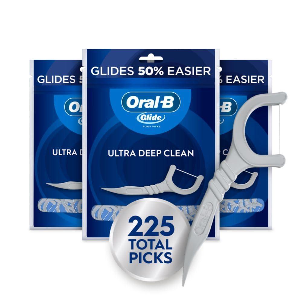 image:imageOralB Glide Ultra Deep Clean Floss Picks Removes Food and Plaque Cool Mint Flavor 75 Floss Picks Pack of 3