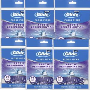 Oral-B Glide Peppermint Dental Floss Picks with Arctic Peppermint Oil Flavor, 75 Count, Pack of 3(75 Count (Pack of 6))