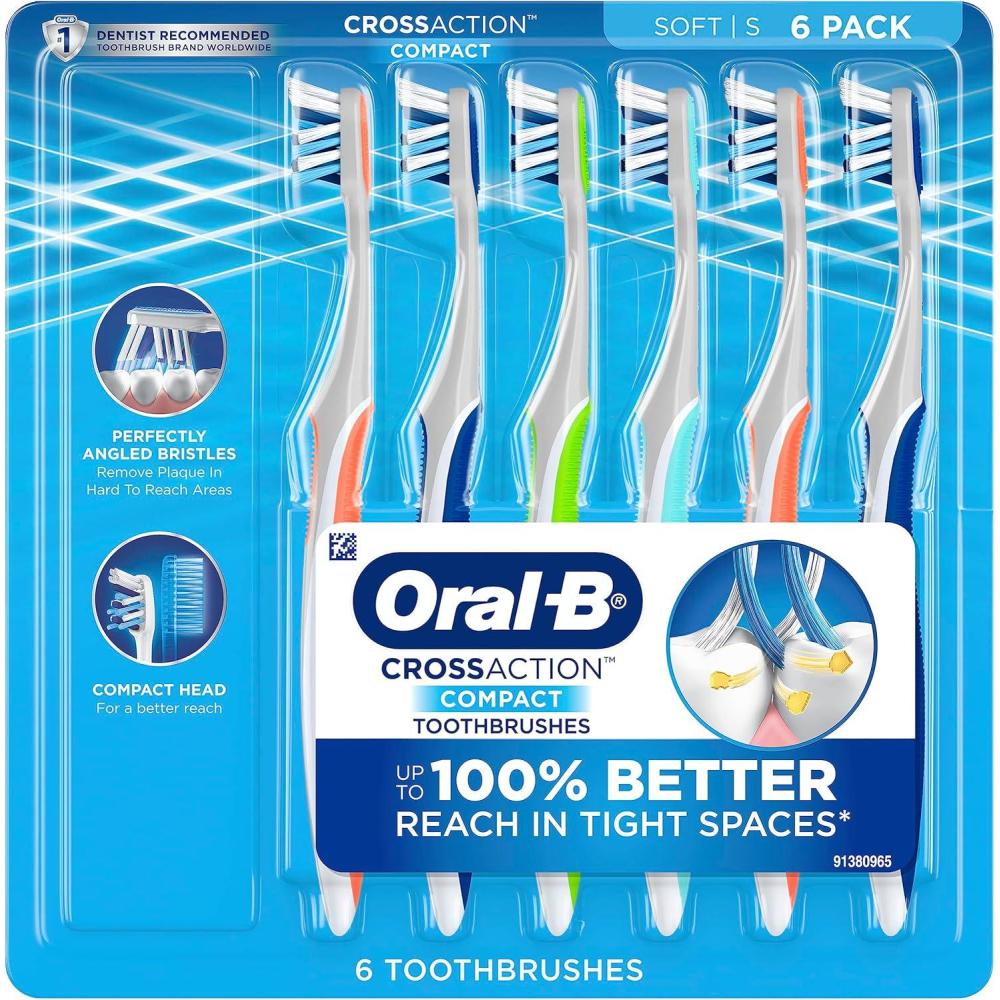 image:imageOralB CrossAction Compact Toothbrush Soft 6 CountMulticolor