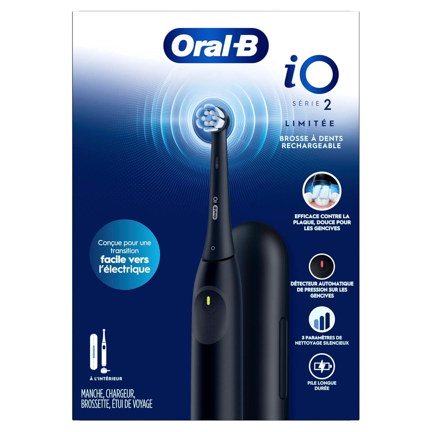 image:imageOralB iO Simple Clean Rechargeable Electric Powered Toothbrush Night Black with 1 Gentle Care Brush Head and 1 Black Travel Case Automatic Pressure Sensor to Protect Gums 3 Modes 2 Min TimerNight Black