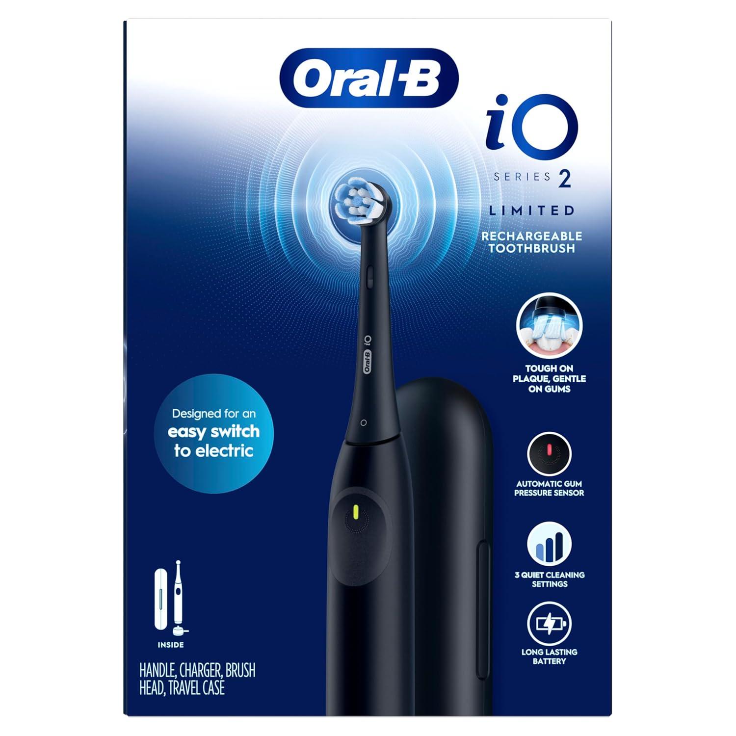 image:imageOralB iO Simple Clean Rechargeable Electric Powered Toothbrush Night Black with 1 Gentle Care Brush Head and 1 Black Travel Case Automatic Pressure Sensor to Protect Gums 3 Modes 2 Min TimerNight Black