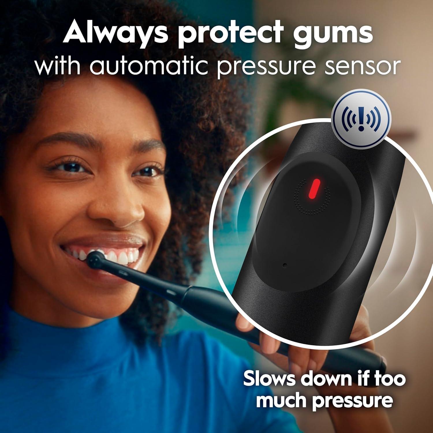 image:imageOralB iO Simple Clean Rechargeable Electric Powered Toothbrush Night Black with 1 Gentle Care Brush Head and 1 Black Travel Case Automatic Pressure Sensor to Protect Gums 3 Modes 2 Min TimerPure White