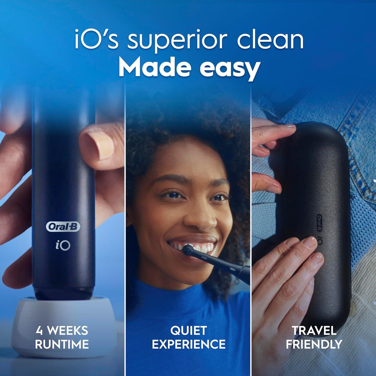image:imageOralB iO Simple Clean Rechargeable Electric Powered Toothbrush Night Black with 1 Gentle Care Brush Head and 1 Black Travel Case Automatic Pressure Sensor to Protect Gums 3 Modes 2 Min TimerPure White