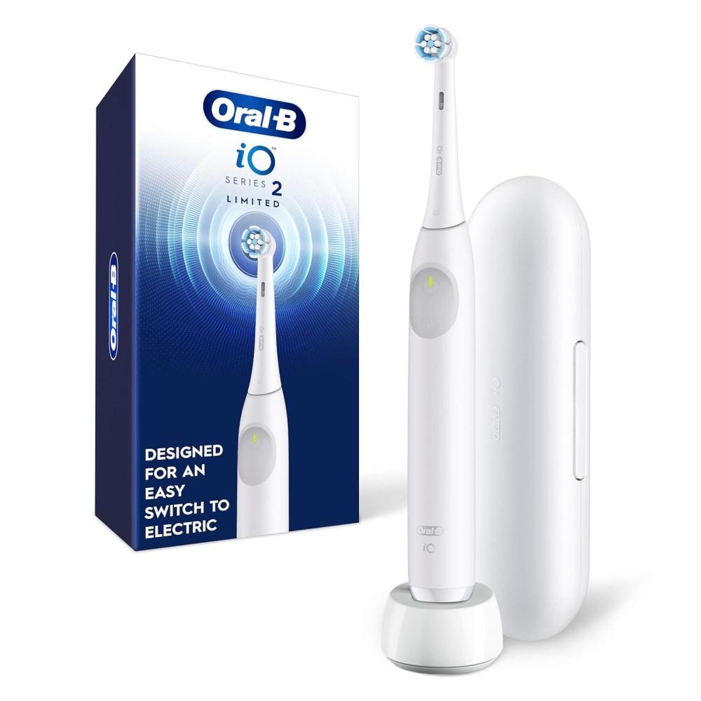 image:imageOralB iO Simple Clean Rechargeable Electric Powered Toothbrush Night Black with 1 Gentle Care Brush Head and 1 Black Travel Case Automatic Pressure Sensor to Protect Gums 3 Modes 2 Min TimerPure White